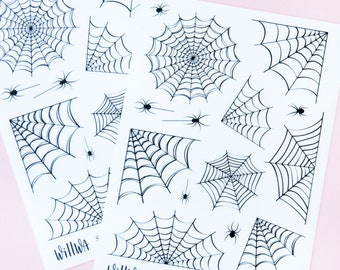 Scary Spiders and Webs Deco Stickers - Planner Sticker Sheet for Halloween - Transparent Spider Web Stickers - Swedish Design by Willwa