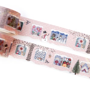 Feestelijke vakantieramen 30 mm x 10 m Washi Tape - Leuke handgetekende illustratie van een winterse kerstscène in de stad - Zweeds ontwerp Willwa