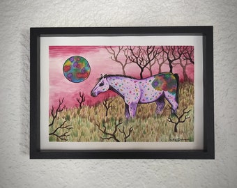 peinture aquarelle originale cheval appaloosa indien poney