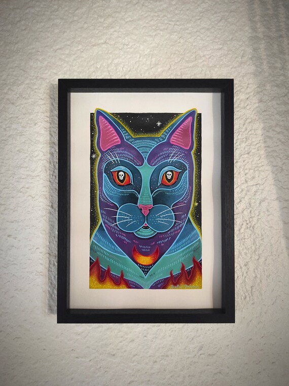 peinture acrylique originale chat psychédélique surréaliste