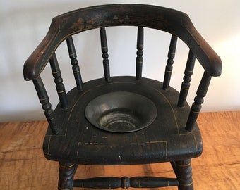 Antique Child’s “Captain Chair” Potty Chair with Pewter Pot