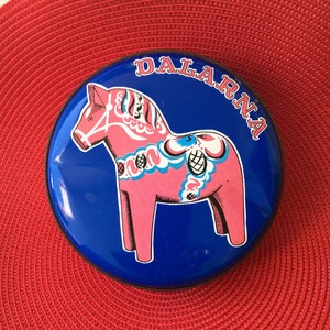 Vintage Dalarna Small Round Tin with Swedish Horse