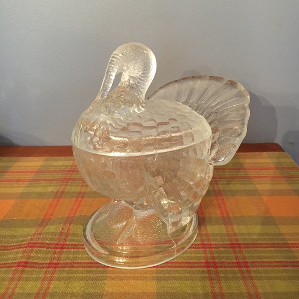 Vtg. Glass Turkey Covered Dish