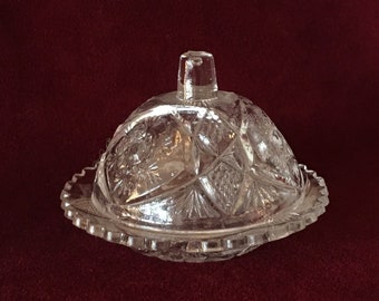 Vtg. Miniature Glass Covered Butter Dish