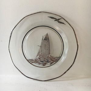 Sailboat Plate - Silver on Glass