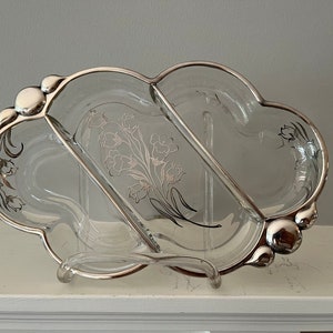 Vtg Relish Dish Silver on Glass