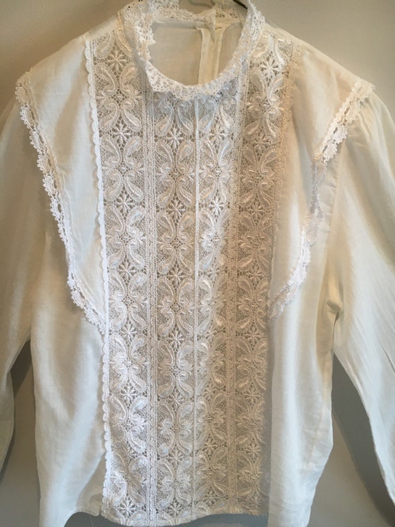 Vtg. Victorian Style Blouse Lace Front High Collar - image 3