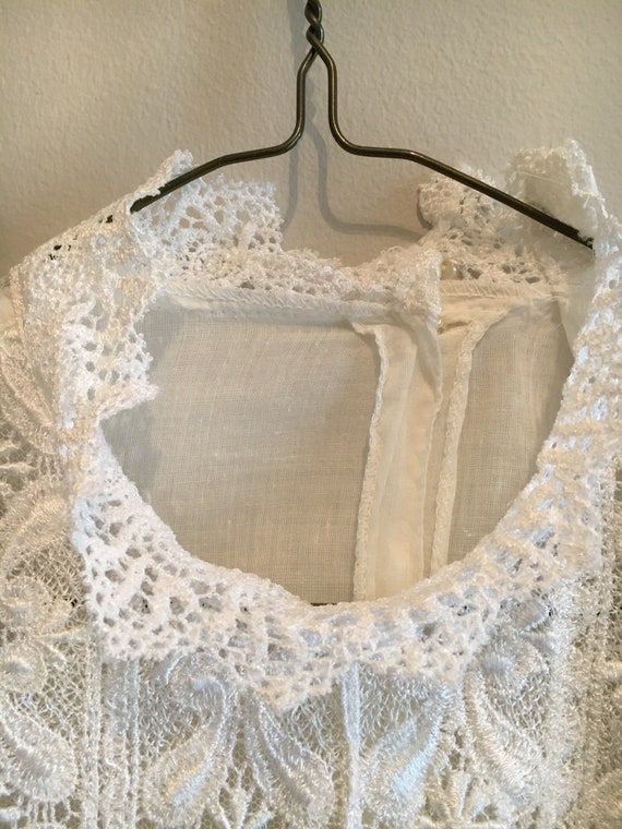 Vtg. Victorian Style Blouse Lace Front High Collar - image 7