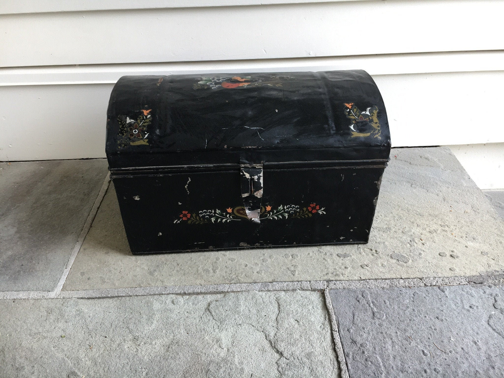 Large Antique Black Tin Document Box Original Stenciling Etsy
