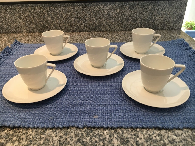 White Set of Five Bavaria Germany Demitasse Cups and Saucers