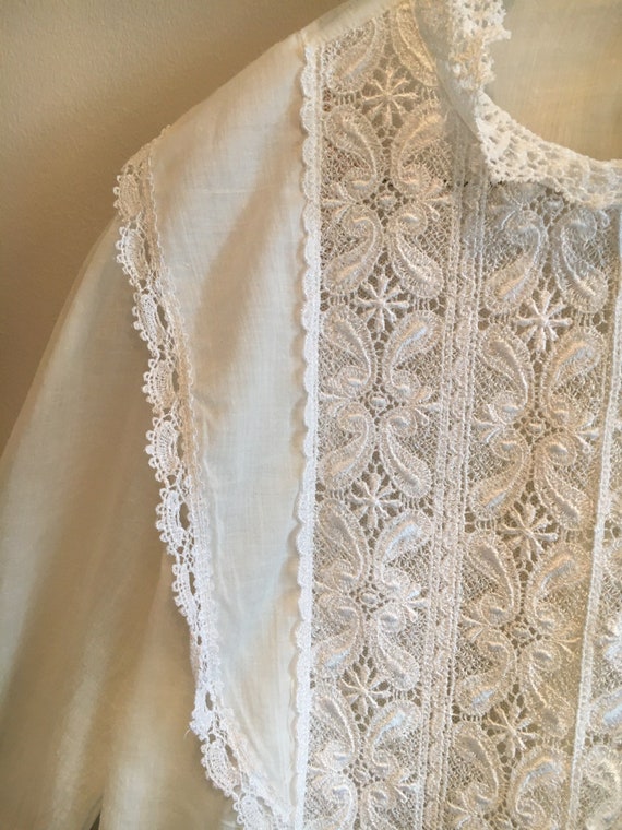 Vtg. Victorian Style Blouse Lace Front High Collar - image 6