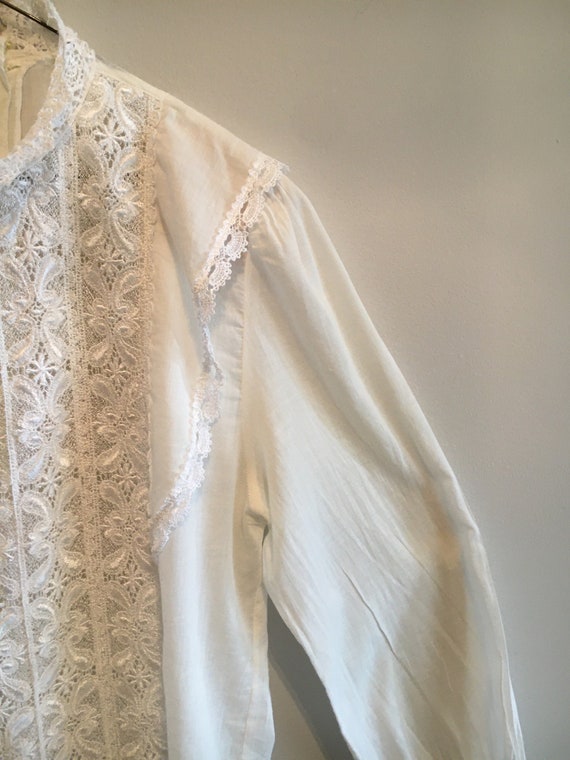 Vtg. Victorian Style Blouse Lace Front High Collar - image 4