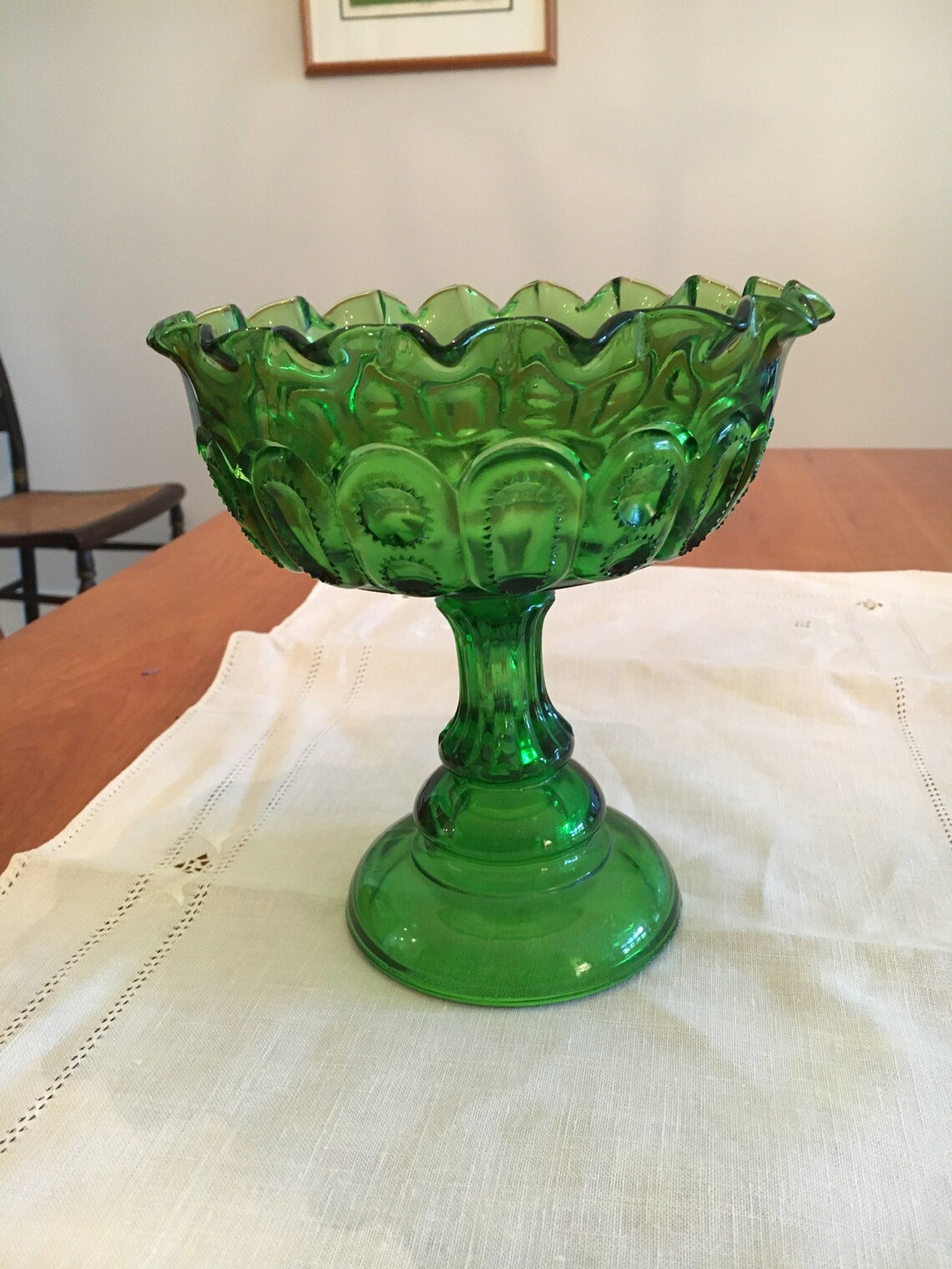 Vintage Emerald Green Tall Glass Compote Etsy