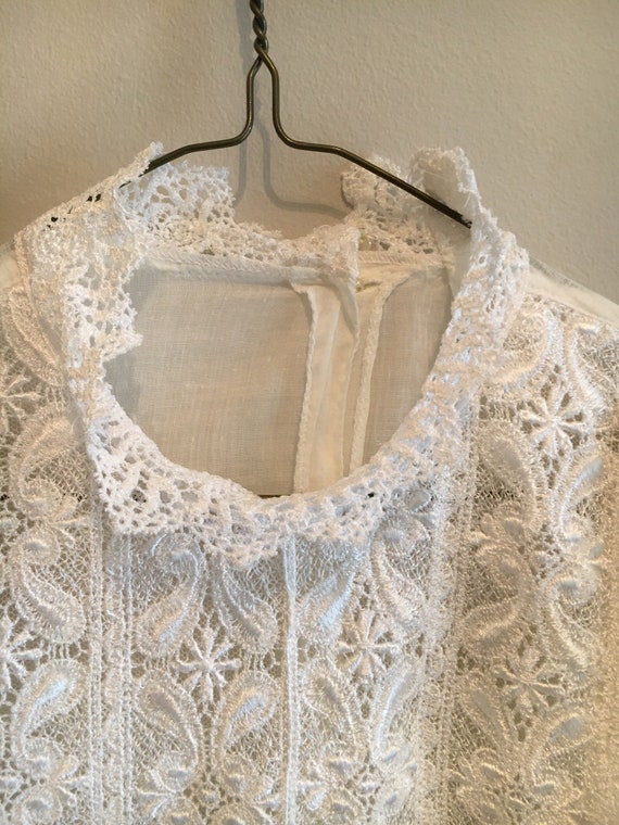 Vtg. Victorian Style Blouse Lace Front High Collar - image 2