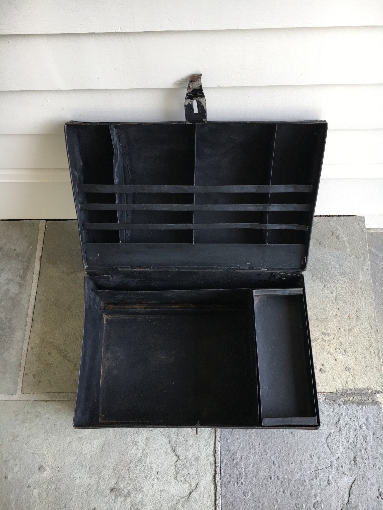 Large Antique Black Tin Document Box Original Stenciling Etsy