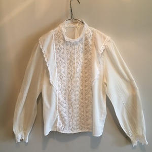 Vtg. Victorian Style Blouse Lace Front High Collar