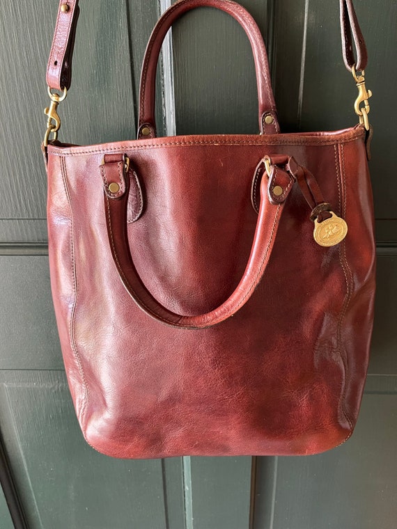 Vtg. Brahmin Brown Leather Handbag/Satchel 12” Tal