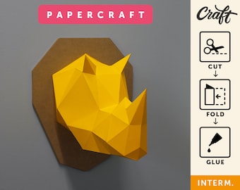 Craft Rhino •  DIY Papercraft Rhino • Make Your Own Trophy • PDF Papercraft • Wall Paper Sculpture •  Template PDF • Handmade
