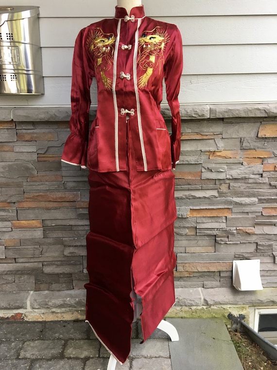 Antique Vintage 1950s Sz M Women's Chinese Satin L