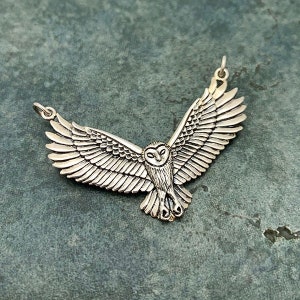 Sterling silver flying owl pendant festoon 31x40mm