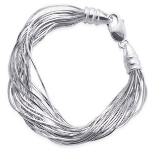 925 sterling silver multi-strand square snake chain 15 strand bracelet
