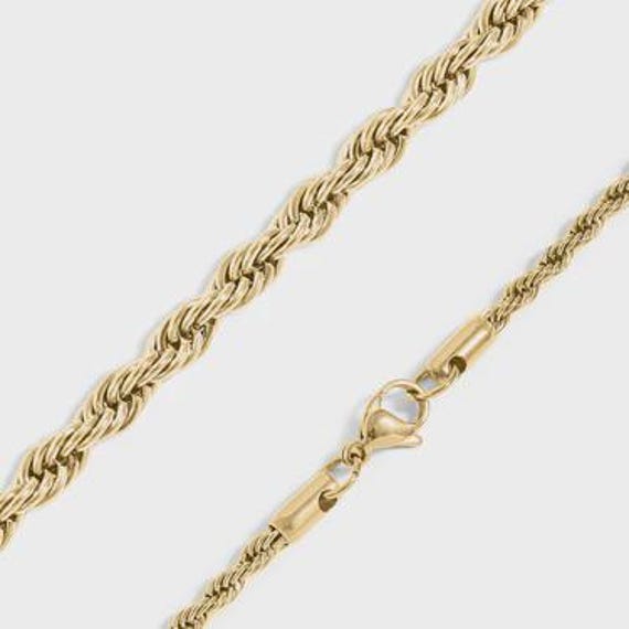 18K Gold PVD Stainless Steel Rope Chain Necklace, choose the thickness and length