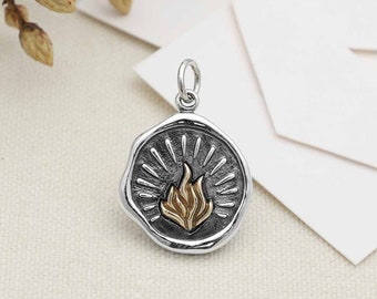 Sterling Silver Wax Seal Charm with Bronze Fire 22x15mm