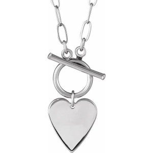 Sterling silver engravable heart toggle 18&quot; necklace