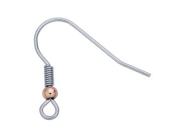 Surgical Steel Ear Wire and Coil with Loop and 2.9mm Copper-Finish Bead, sold in 10 pairs