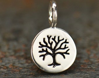 Sterling silver tree of life etched on round charm 13x8mm