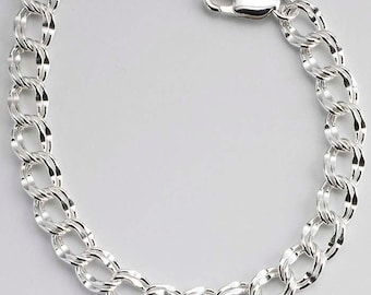 7&quot; or 8&quot; dapped sterling silver double cable chain link charm bracelet