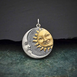 Mixed Metal Sun and Moon Pendant 27x21mm