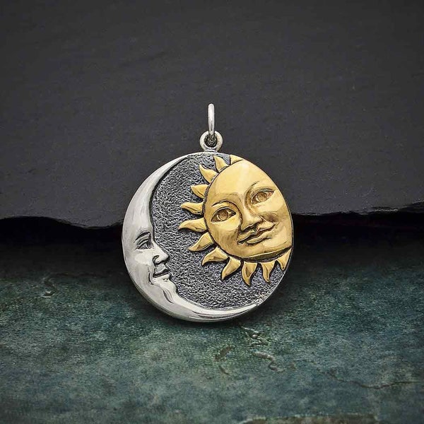 Pendentif Soleil et Lune en Métal Mixte 27x21mm