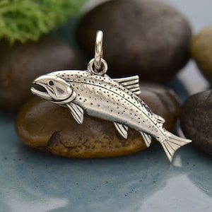 Sterling silver trout charm - fish charm 11x20mm