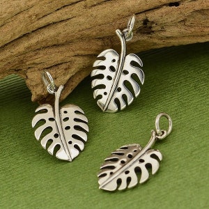 Sterling silver monstera leaf charm 22x11mm