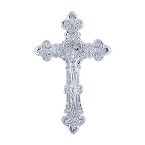 36.5mm 925 Sterling Silver Flared Fleur-de-Lis Crucifix Cross Pendant