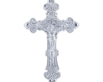 36.5mm 925 Sterling Silver Flared Fleur-de-Lis Crucifix Cross Pendant