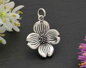 Sterling silver dogwood flower charm 23x16mm