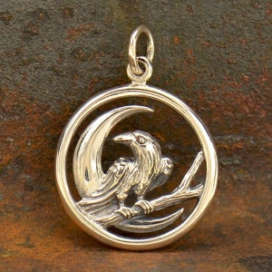 Sterling silver raven and moon charm - raven charm 23x17mm