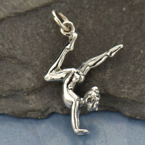 Sterling silver gymnast charm - sports charms - 3d 24x11mm