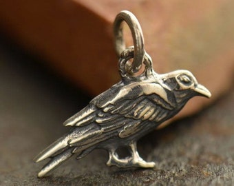 Sterling silver raven charm 13x15mm
