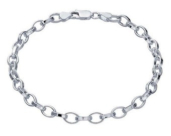 スターリングシルバー 5 mm オーバルリンクチェーンブレスレット、8