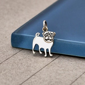 Sterling silver pug dog charm