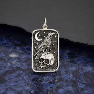 Sterling Silver Skull and Raven Pendant 29x15mm