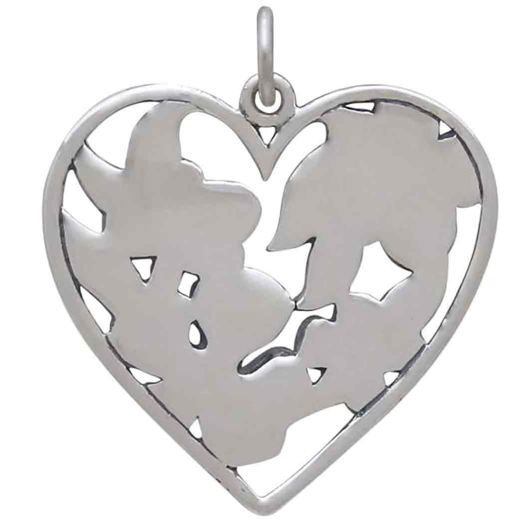 Sterling Silver Heart Pendant With Apple Blossoms 26x23mm - Etsy