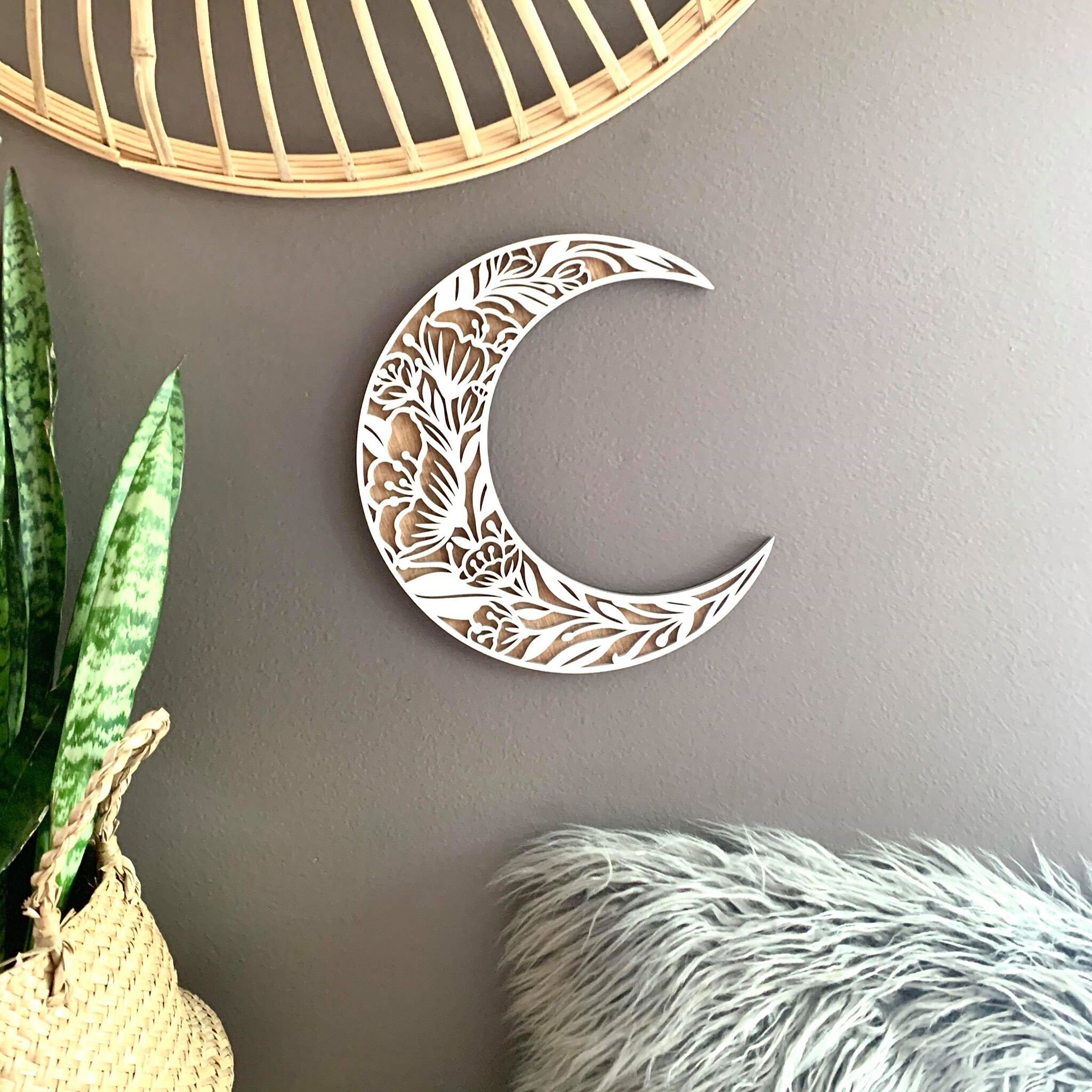 Moon Home Decor Floral Moon Crescent Moon Floral Etsy