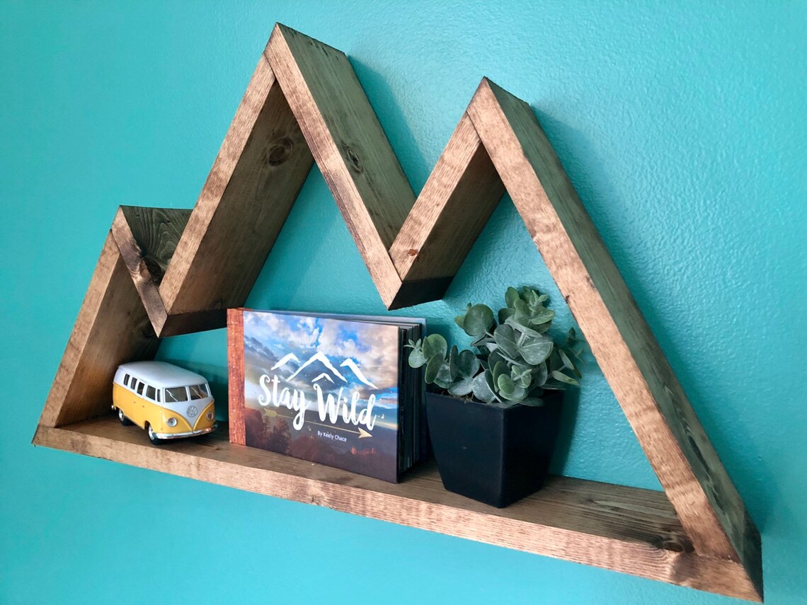 Three Peak Mountain Shelf Wood Mountain Shelf Nursery Etsy