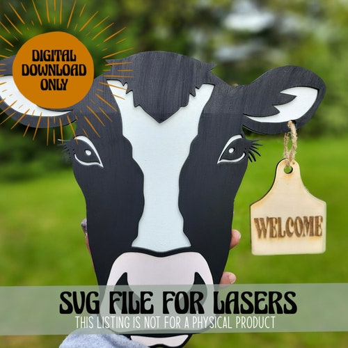 Cow Head Sign Laser Cut File Cow Ear Tag Etsy