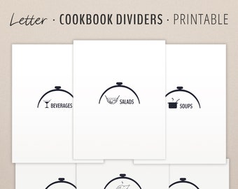Cookbook Dividers | Printable Recipe Book Dividers for Binder | US Letter Size | Recipe Book Categories | Black and White | Minimalist