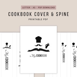 Portada y lomo de libro de cocina imprimibles / Portadas de carpetas de recetas para armar / Diseño de libro de recetas personalizable / PDF tamaño carta